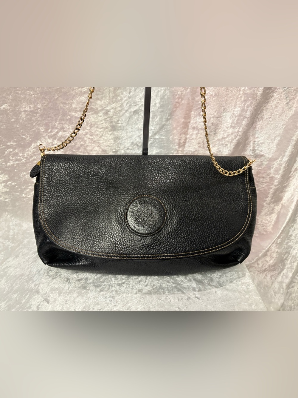 Givenchy Life Pebbled Leather Large Clutch Bag Black Authentic